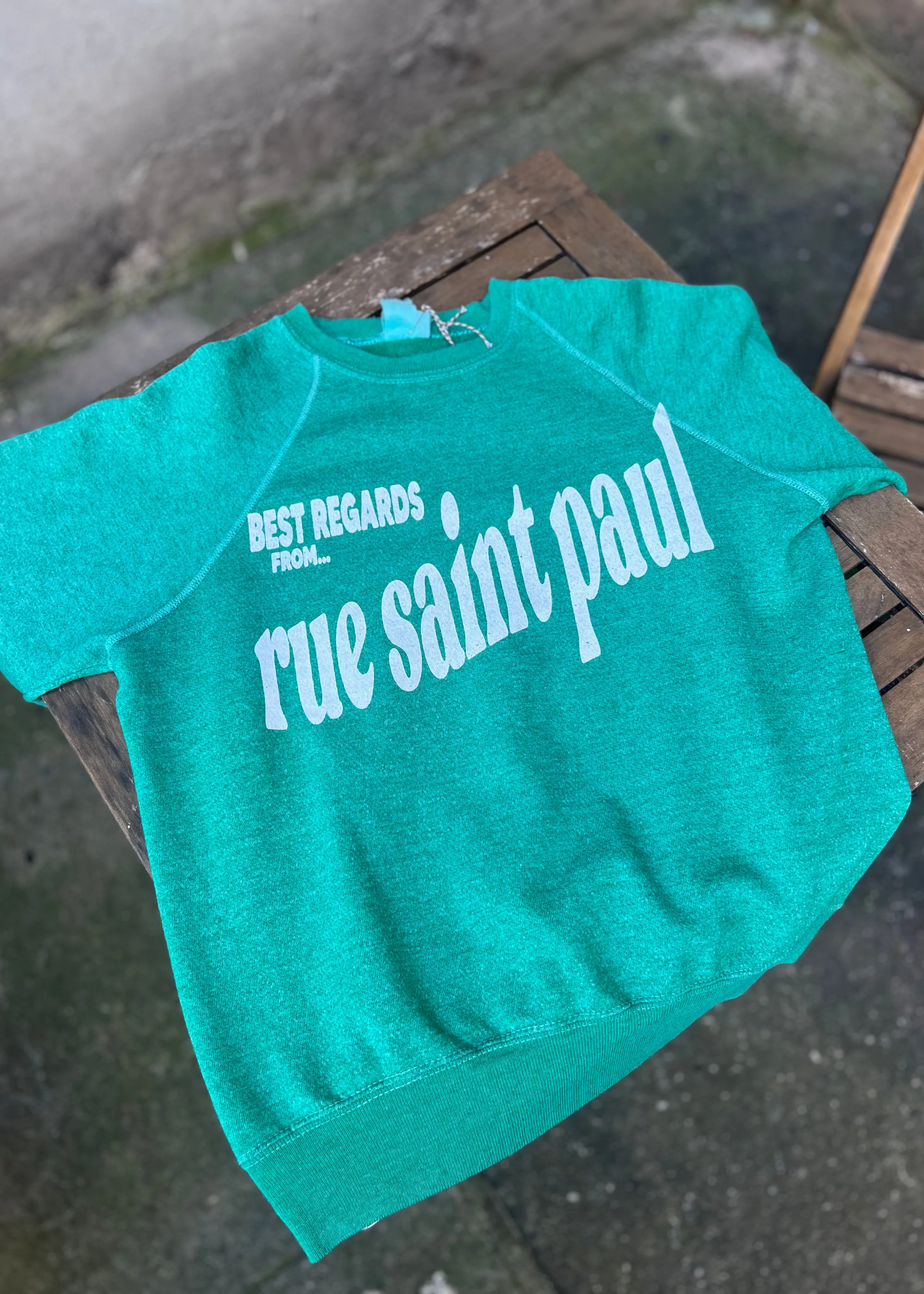 Neighborhood postcard upcycled sweatshirt, RSP