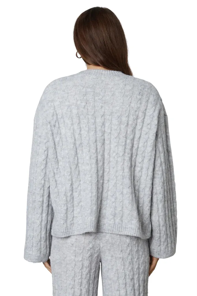 NIA Grey Cable Knit Wide Sleeve Sweater