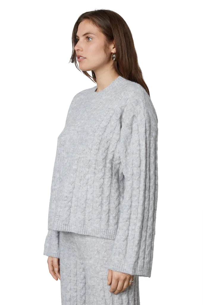 NIA Grey Cable Knit Wide Sleeve Sweater
