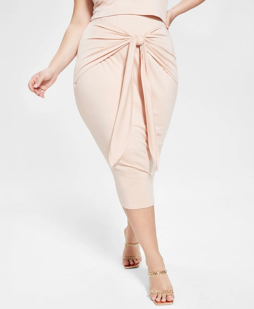 Nina Parker Women's Trendy Tie-Front Midi Skirt Cameo Rose Plus Size 2X