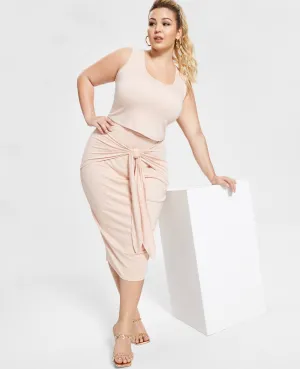 Nina Parker Women's Trendy Tie-Front Midi Skirt Cameo Rose Plus Size 2X