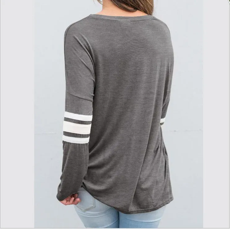 One Shoulder Letter Print Patchwork Long Sleeves Loose Blouse