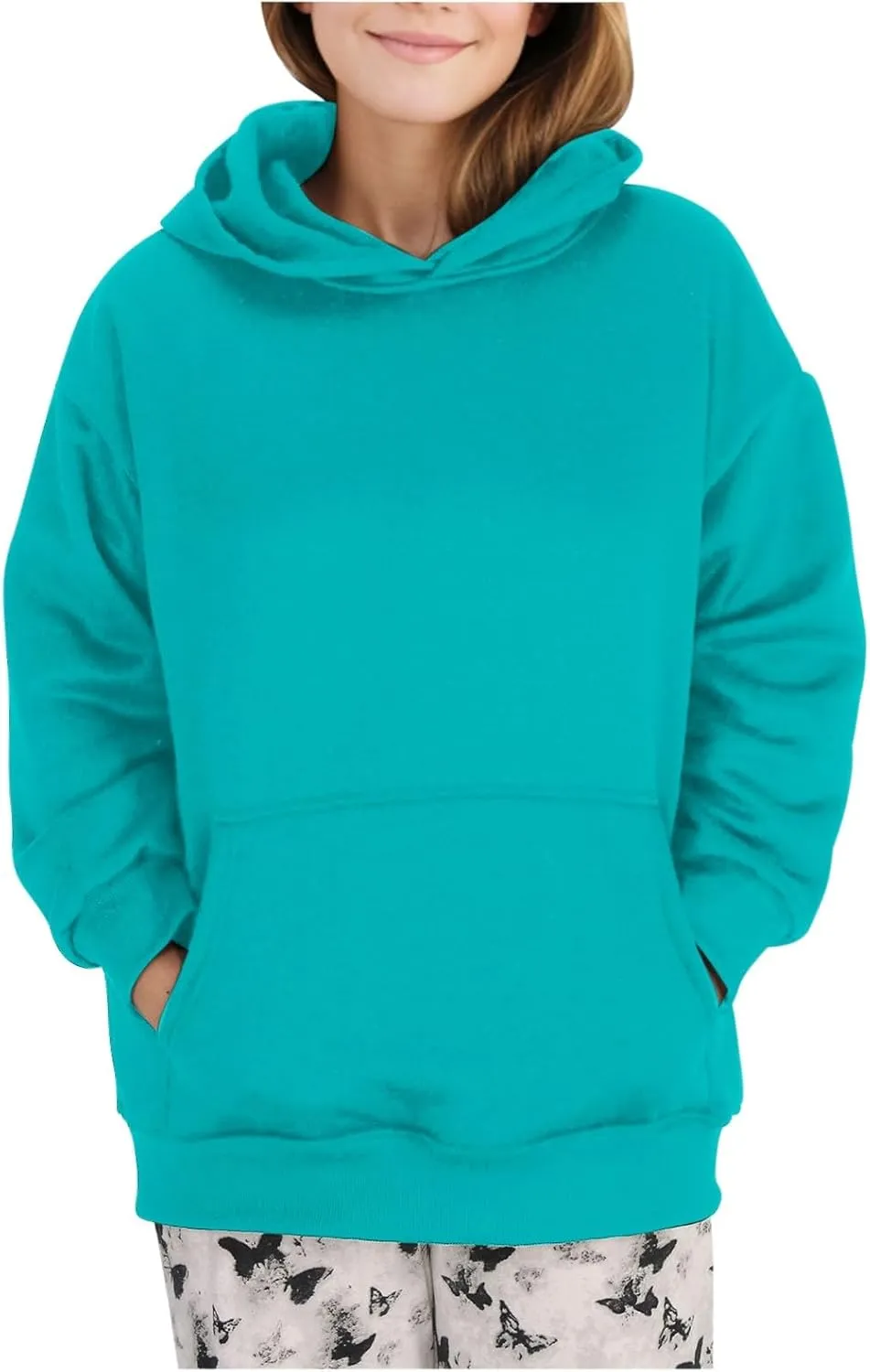 Oversized Sweatshirt For Women Fleece Hoodies Casual Long Sleeve Pullover Top Solid Color Cute Hoodie With Pocket