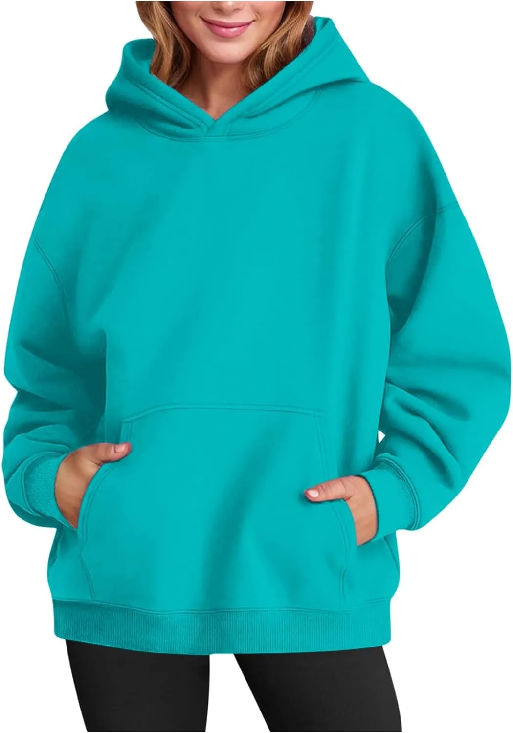 Oversized Sweatshirt For Women Fleece Hoodies Casual Long Sleeve Pullover Top Solid Color Cute Hoodie With Pocket