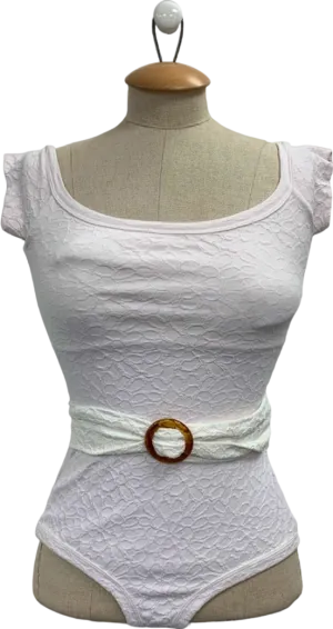 Peony White Embroidered Swimsuit with Belt UK 8