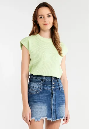 Plain Knitted Cap Sleeves Boxy Top