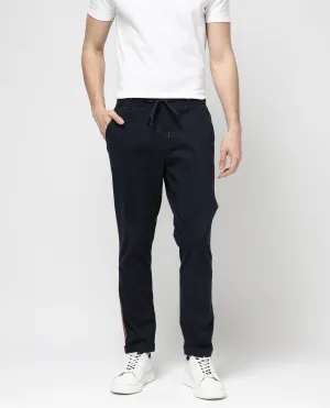 Rare Rabbit Mens Caloon Navy Cotton Blend Drawstring Closure Regular Fit Solid Trouser