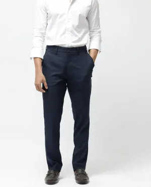 Rare Rabbit Men's Glade-1 Navy Solid Mid-Rise Regular Fit Trousers