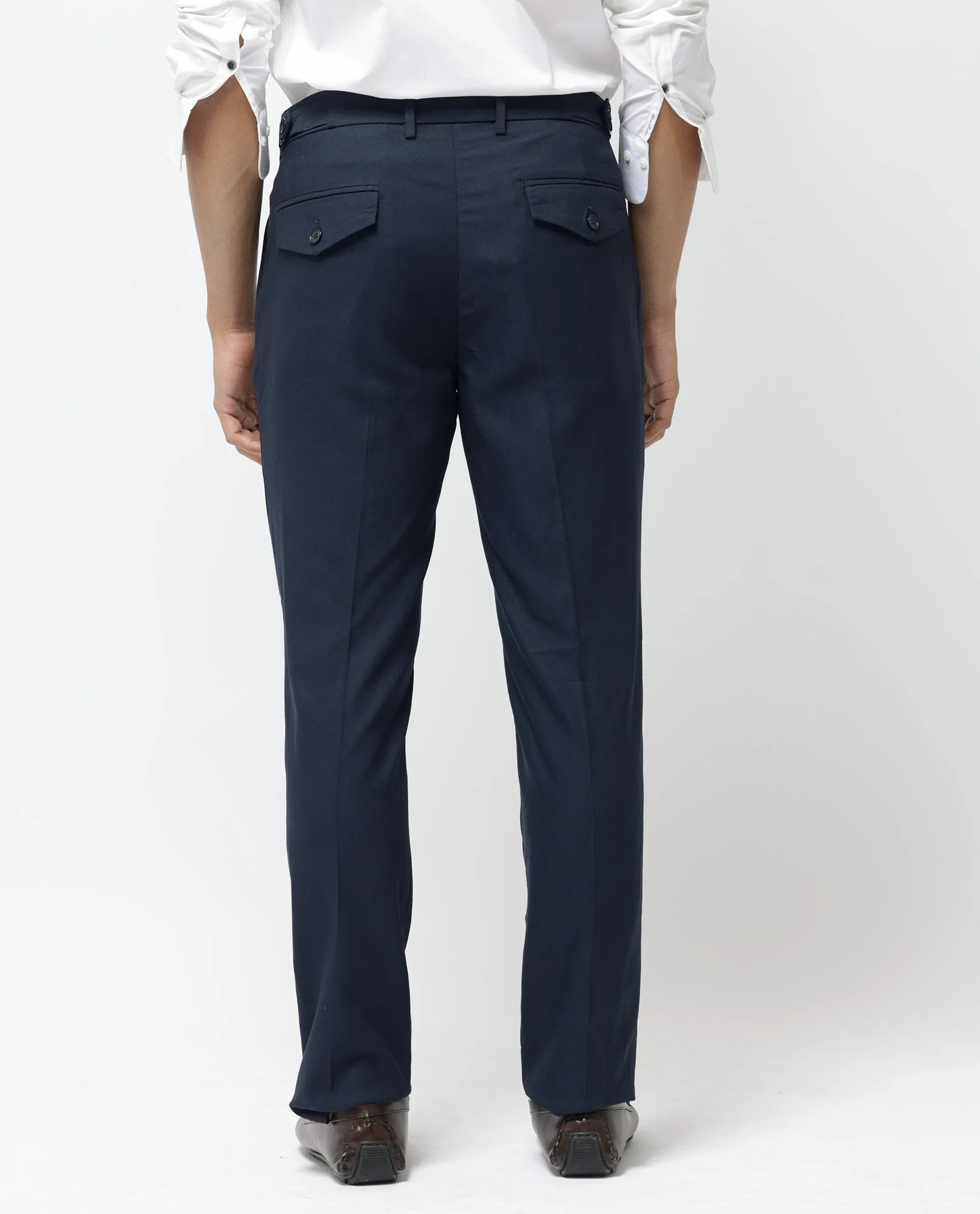 Rare Rabbit Men's Glade-1 Navy Solid Mid-Rise Regular Fit Trousers
