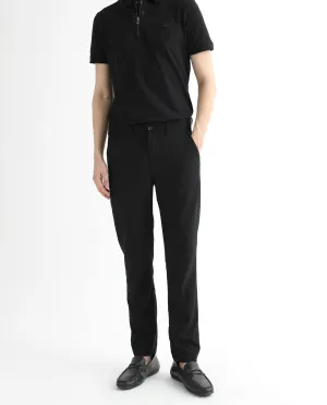 Rare Rabbit Men's Glade Black Solid Mid-Rise Slim Fit Trousers