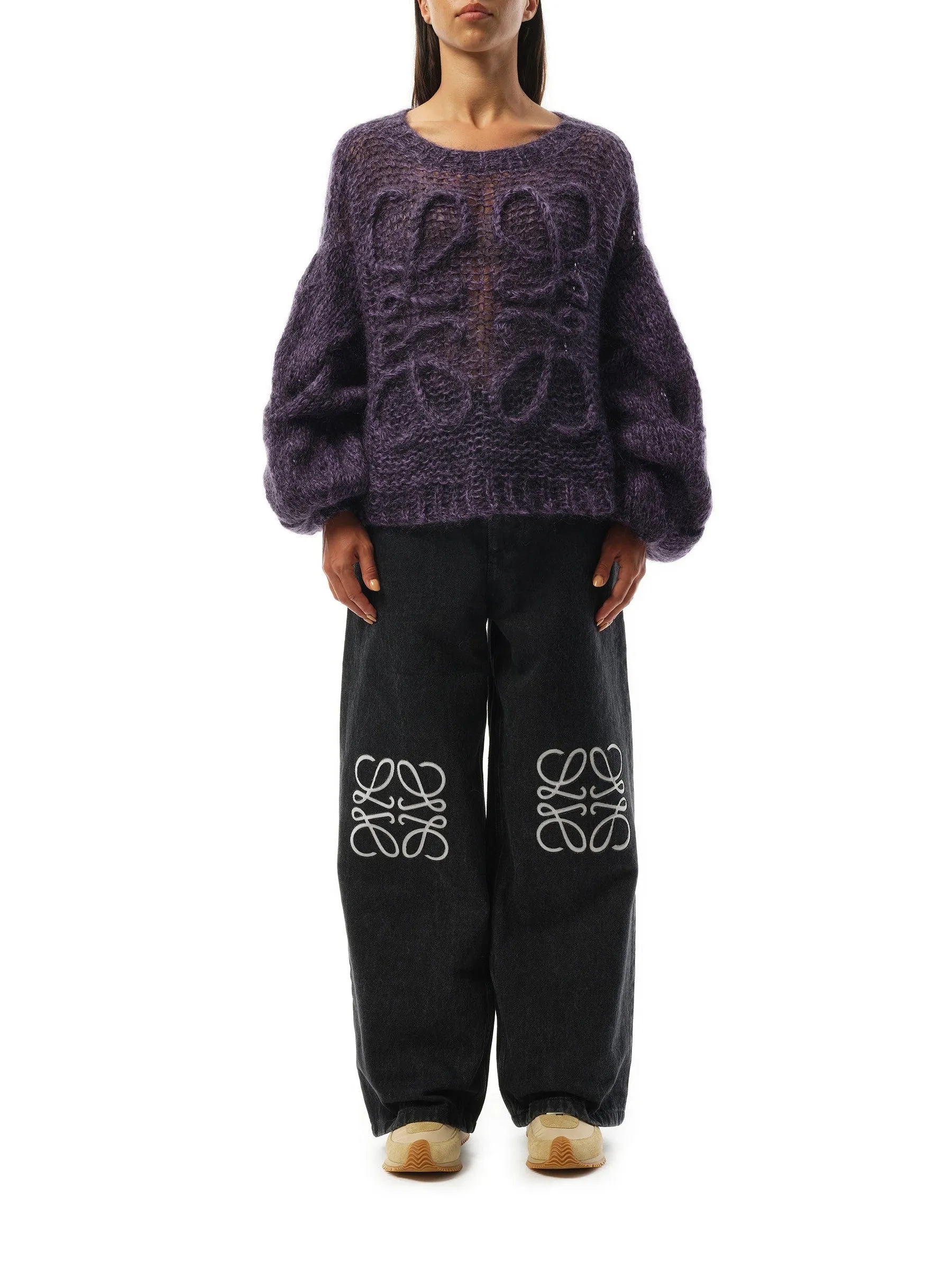 Relaxed Fit Anagram Sweater in Black/Purple