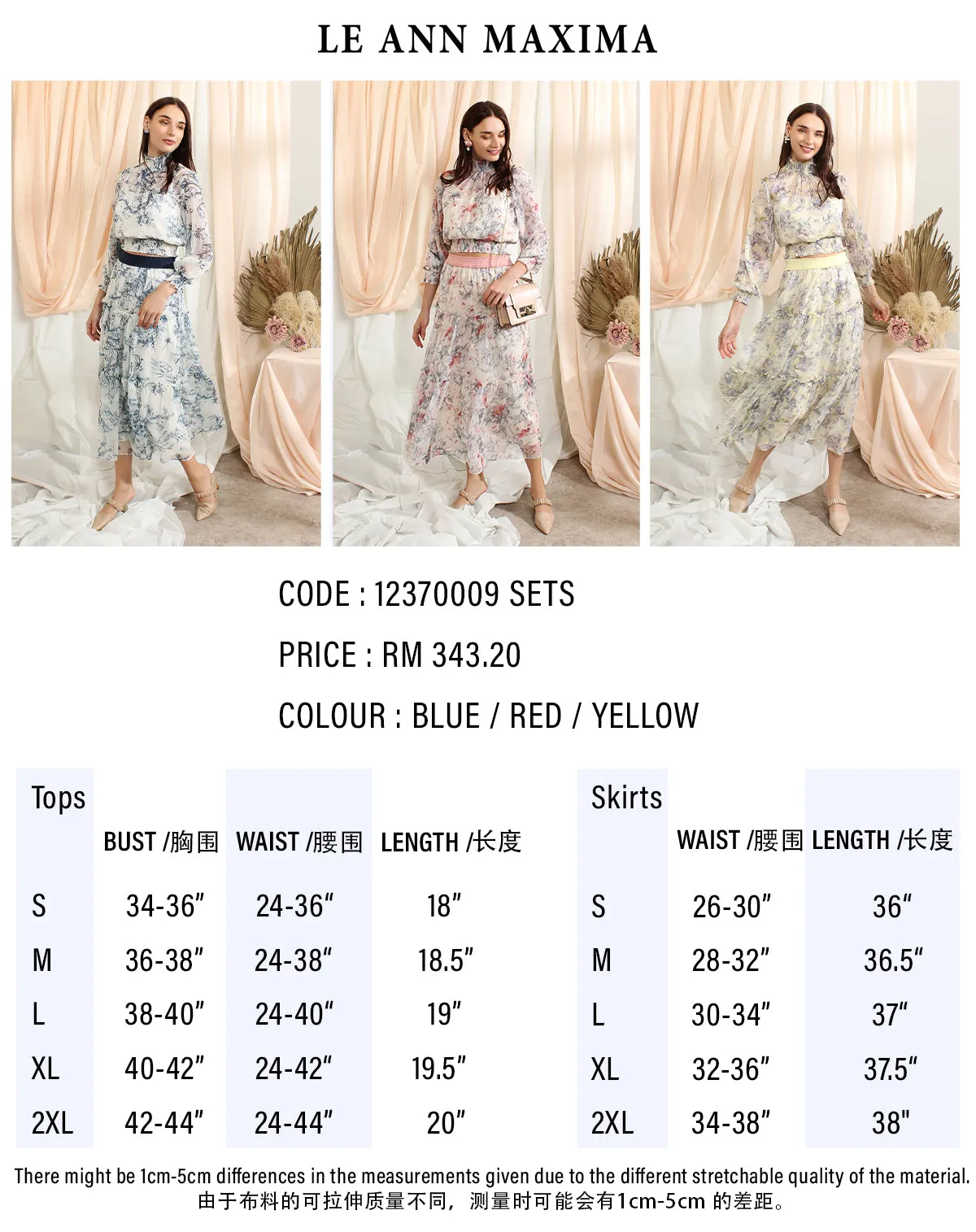 Ruffle Chiffon Sets With Floral Prints