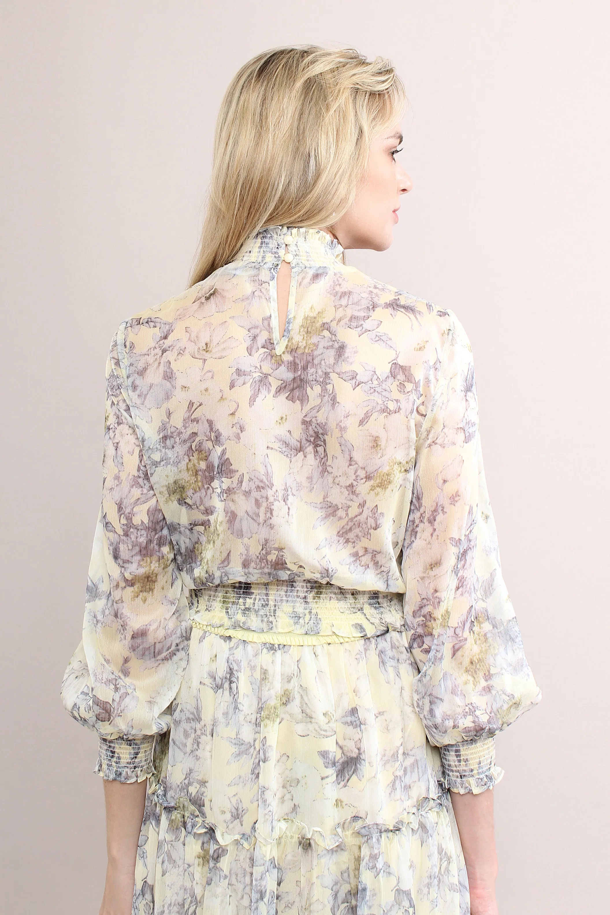 Ruffle Chiffon Sets With Floral Prints