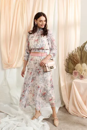 Ruffle Chiffon Sets With Floral Prints