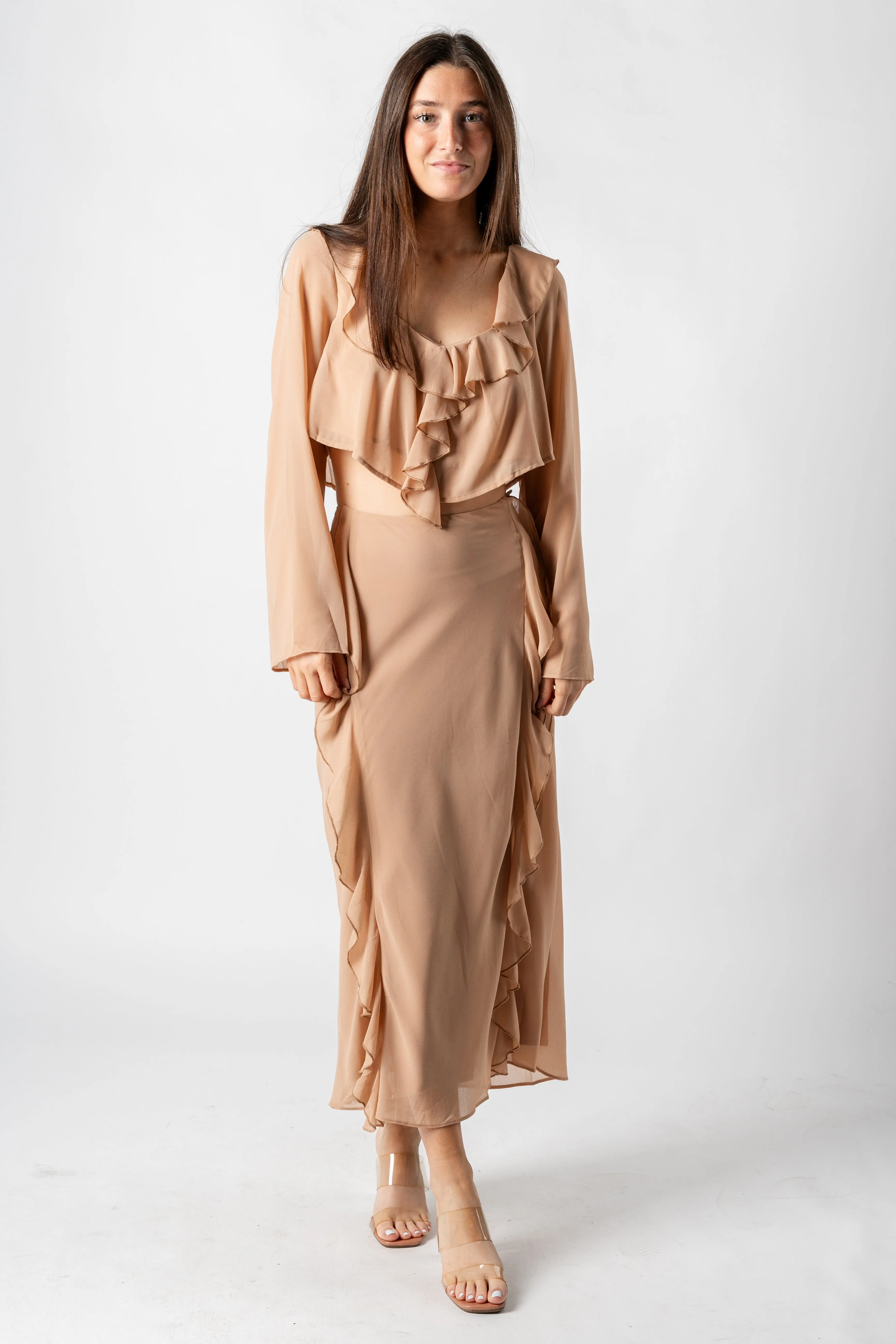 Ruffle maxi skirt beige