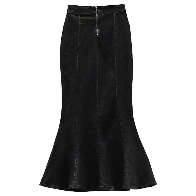 Ruffled Flounced Zipper High Waist Slimming Denim Skirts