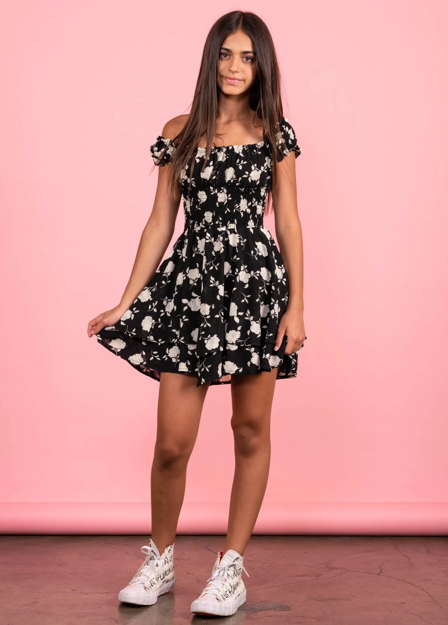 SAGE On/Off Shoulders Smocked Waist Tiered Ruffle Dress