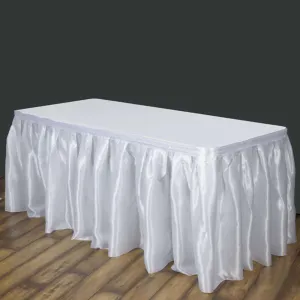 Satin Table Skirt 14ft White - Classy Pleated Wedding Table Decor