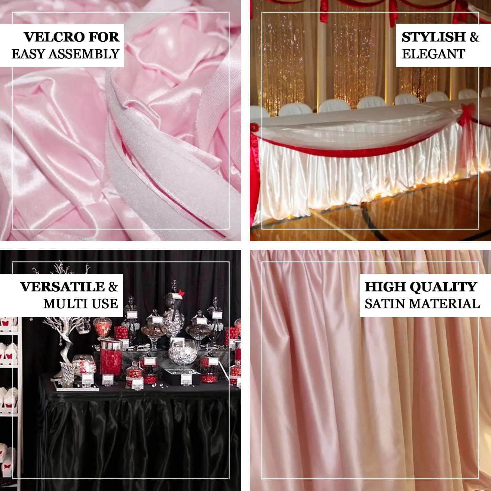 Satin Table Skirt 14ft White - Classy Pleated Wedding Table Decor