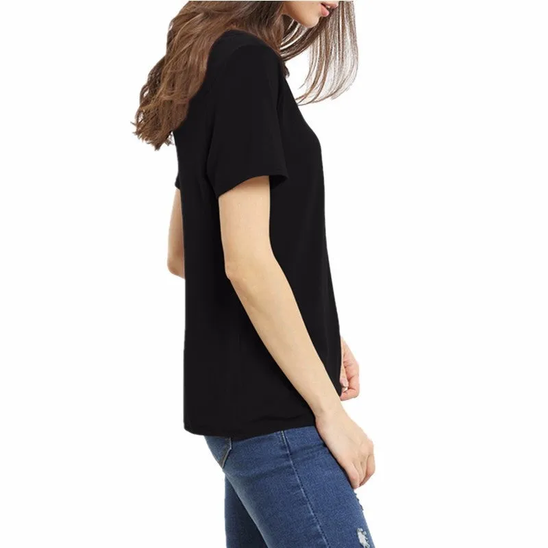 Scoop V-back Pure Color Short Sleeves Regular Blouse