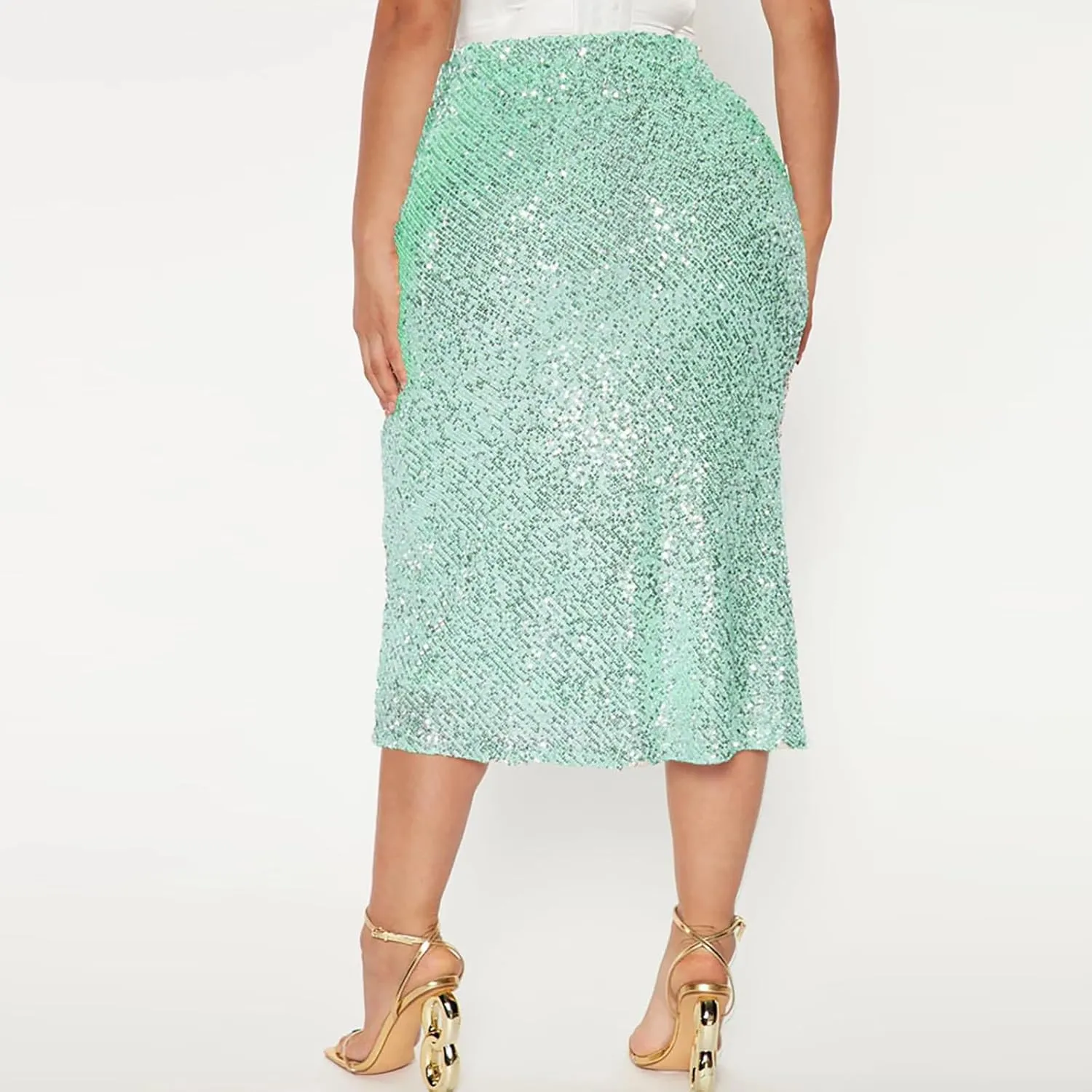 Sequin Skirt for Women, Sparkly Skirts, Sexy Glitter Formal Midi Skirt Bodycon for Holiday/Cocktail Party/Business