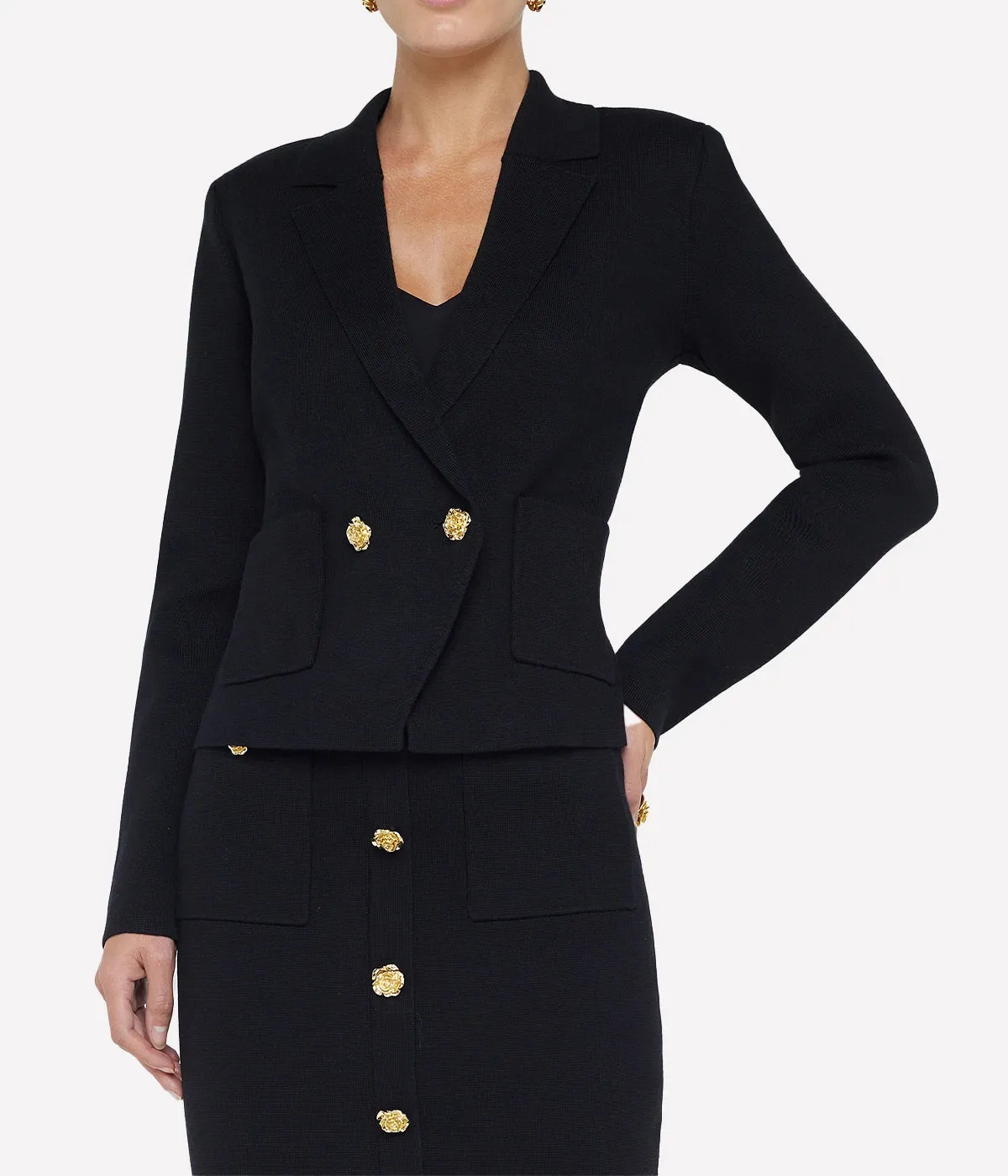 Sofia Knit Blazer in Black Rose Gold