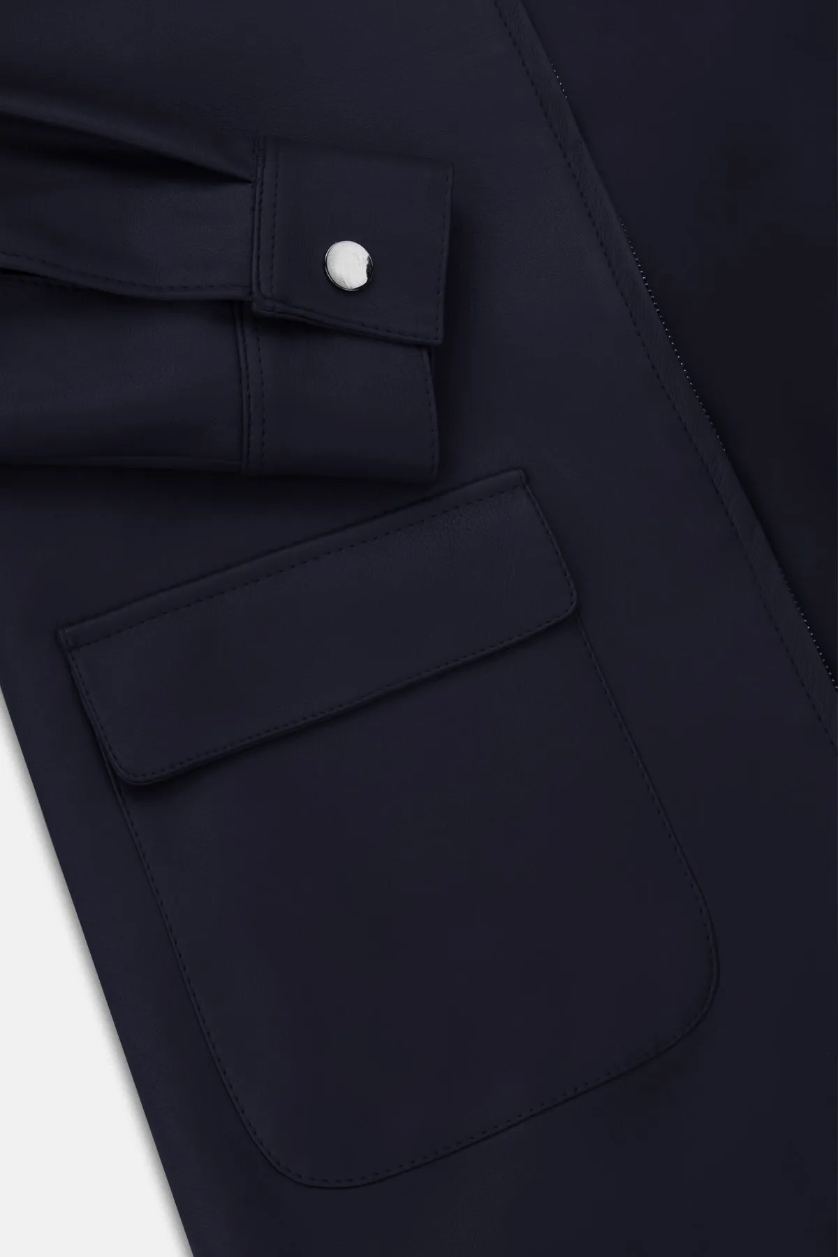 Solid Zip-Up Navy leather Jacket