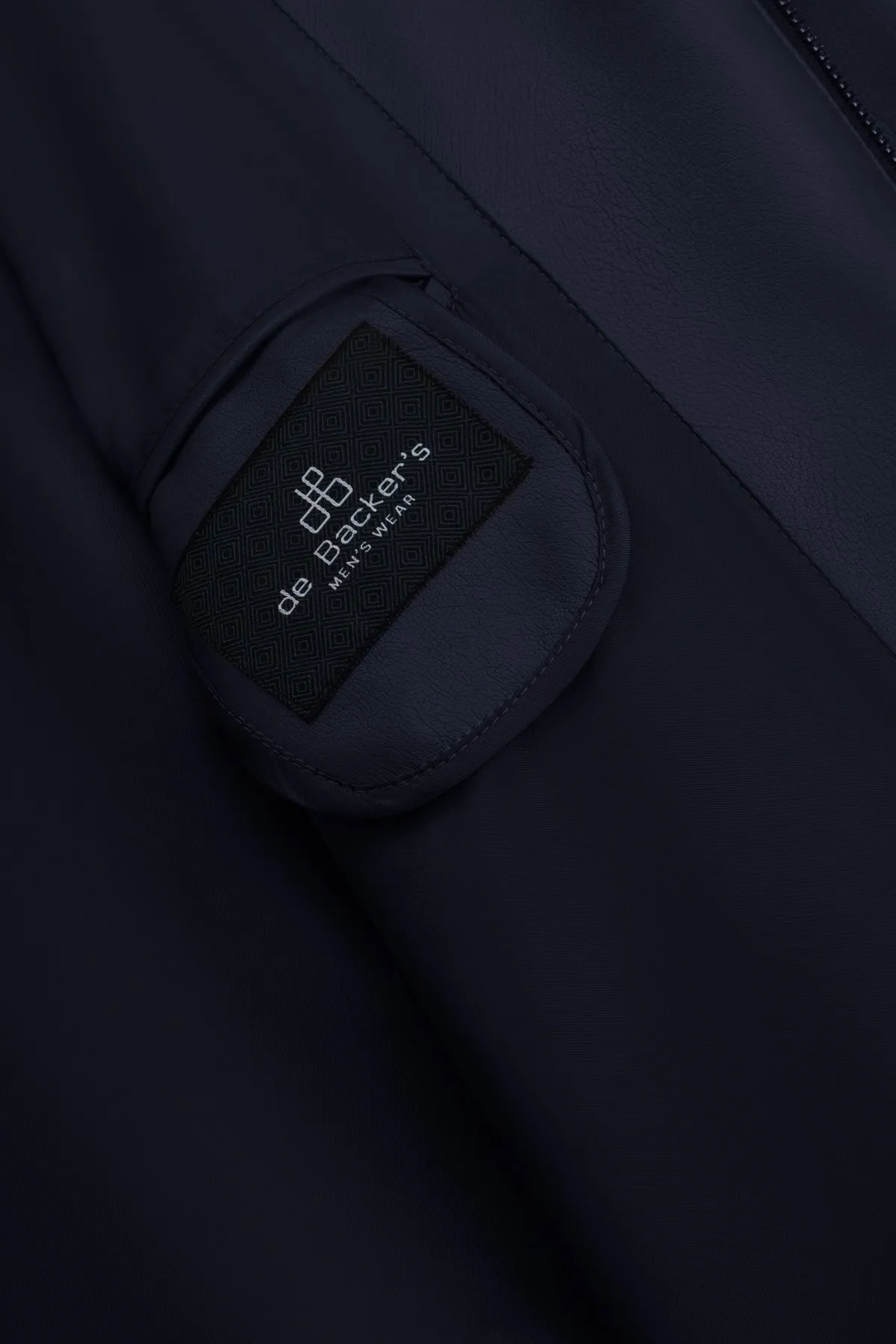 Solid Zip-Up Navy leather Jacket
