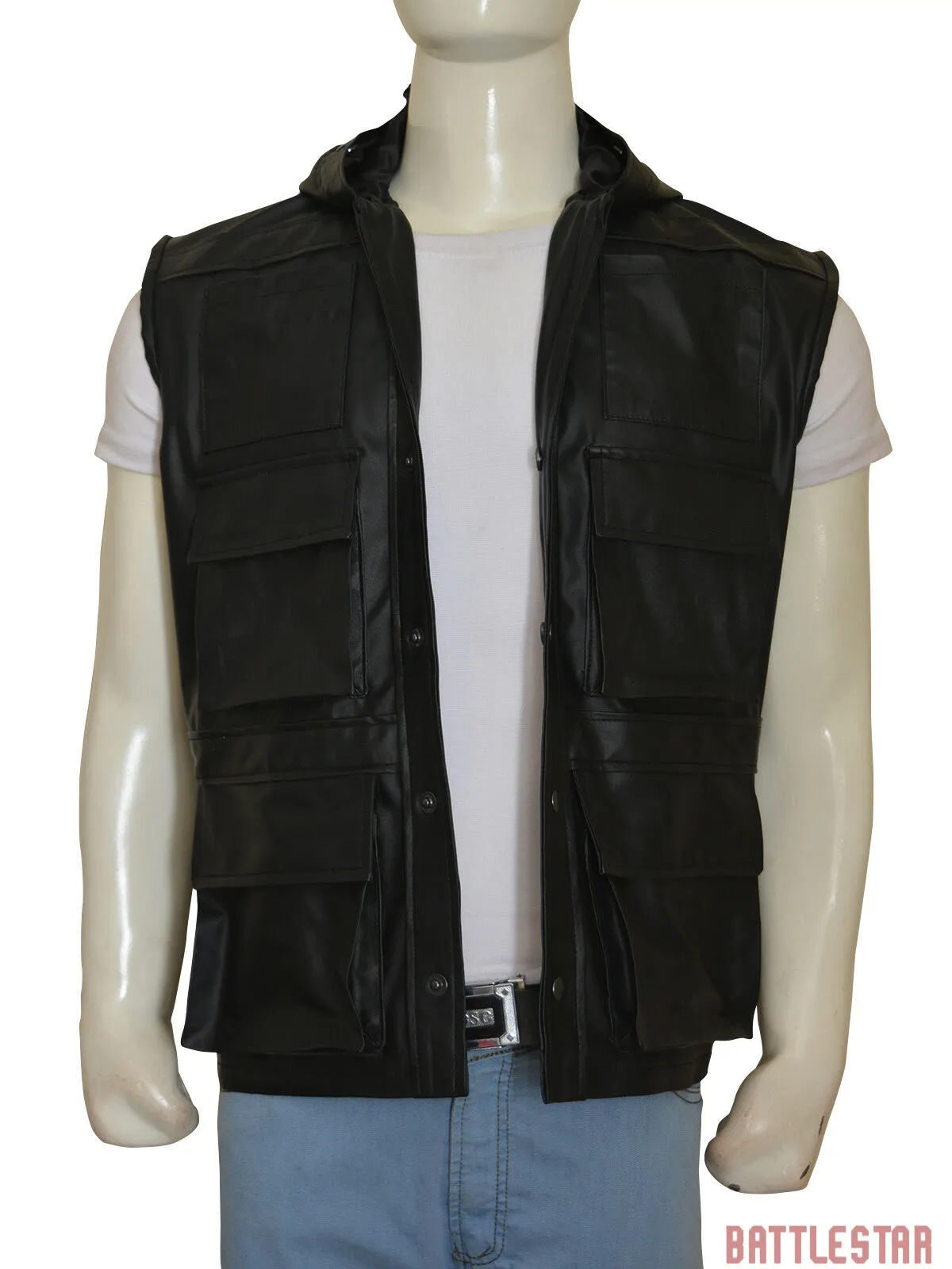 Spine Spark Johnny Cage Mortal Combat Black Leather Vest Hoodie