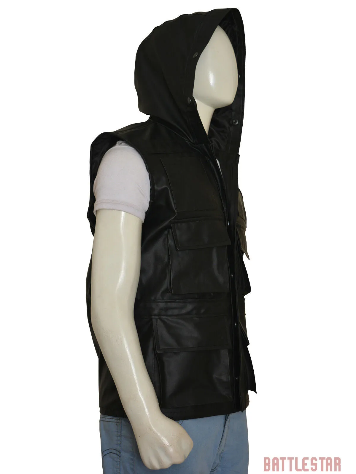 Spine Spark Johnny Cage Mortal Combat Black Leather Vest Hoodie