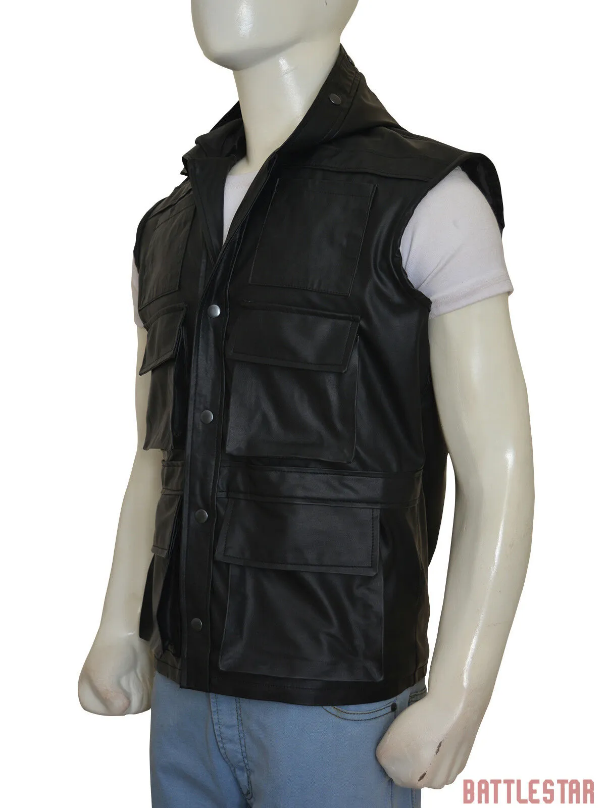 Spine Spark Johnny Cage Mortal Combat Black Leather Vest Hoodie