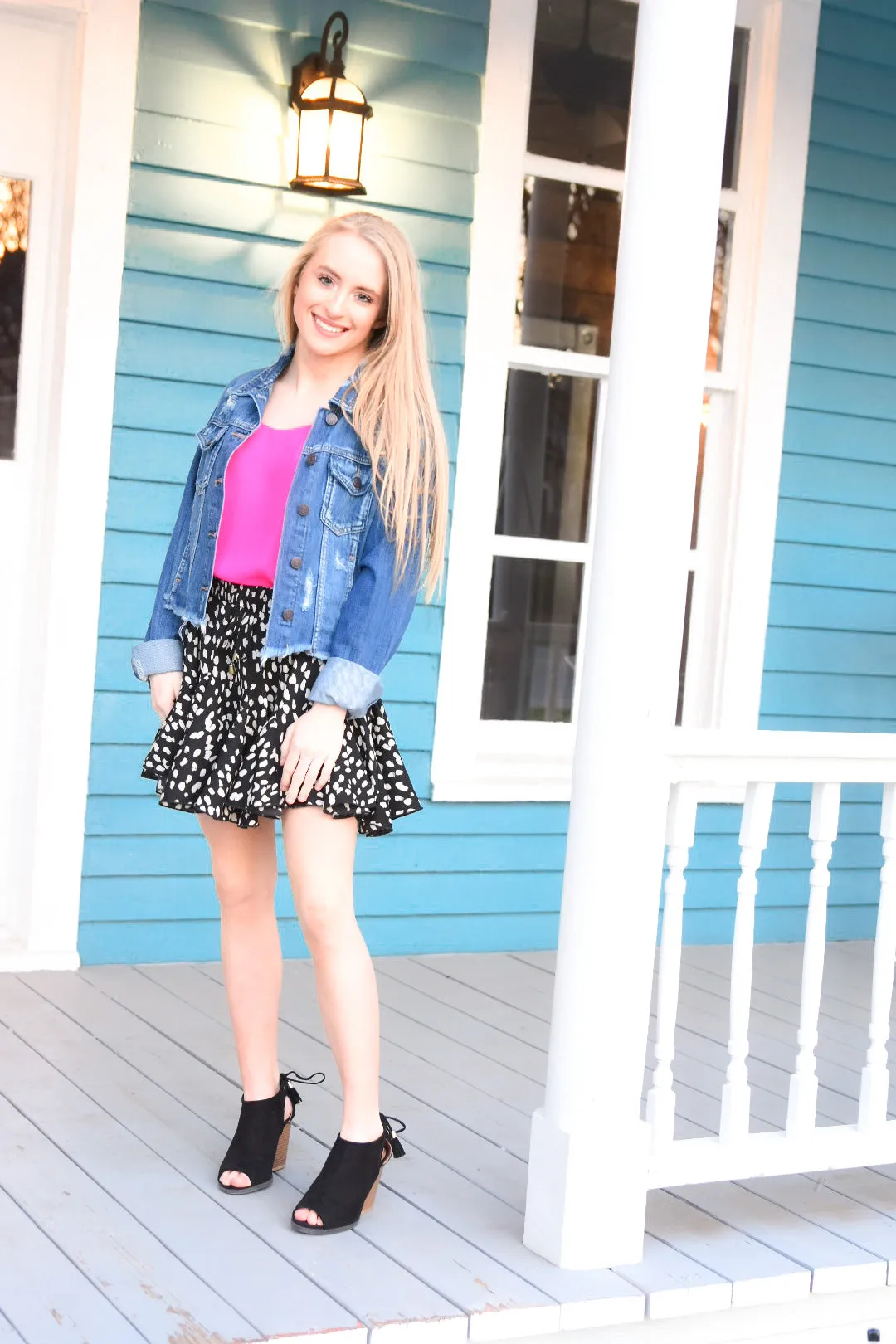 Spotted Ruffle Swing Skirt