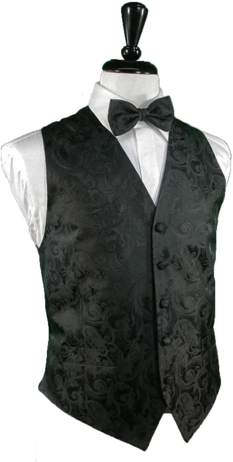 Tapestry Pattern Silk Tuxedo Vest (Ivory) - 100% Silk