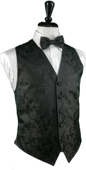 Tapestry Pattern Silk Tuxedo Vest (Ivory) - 100% Silk
