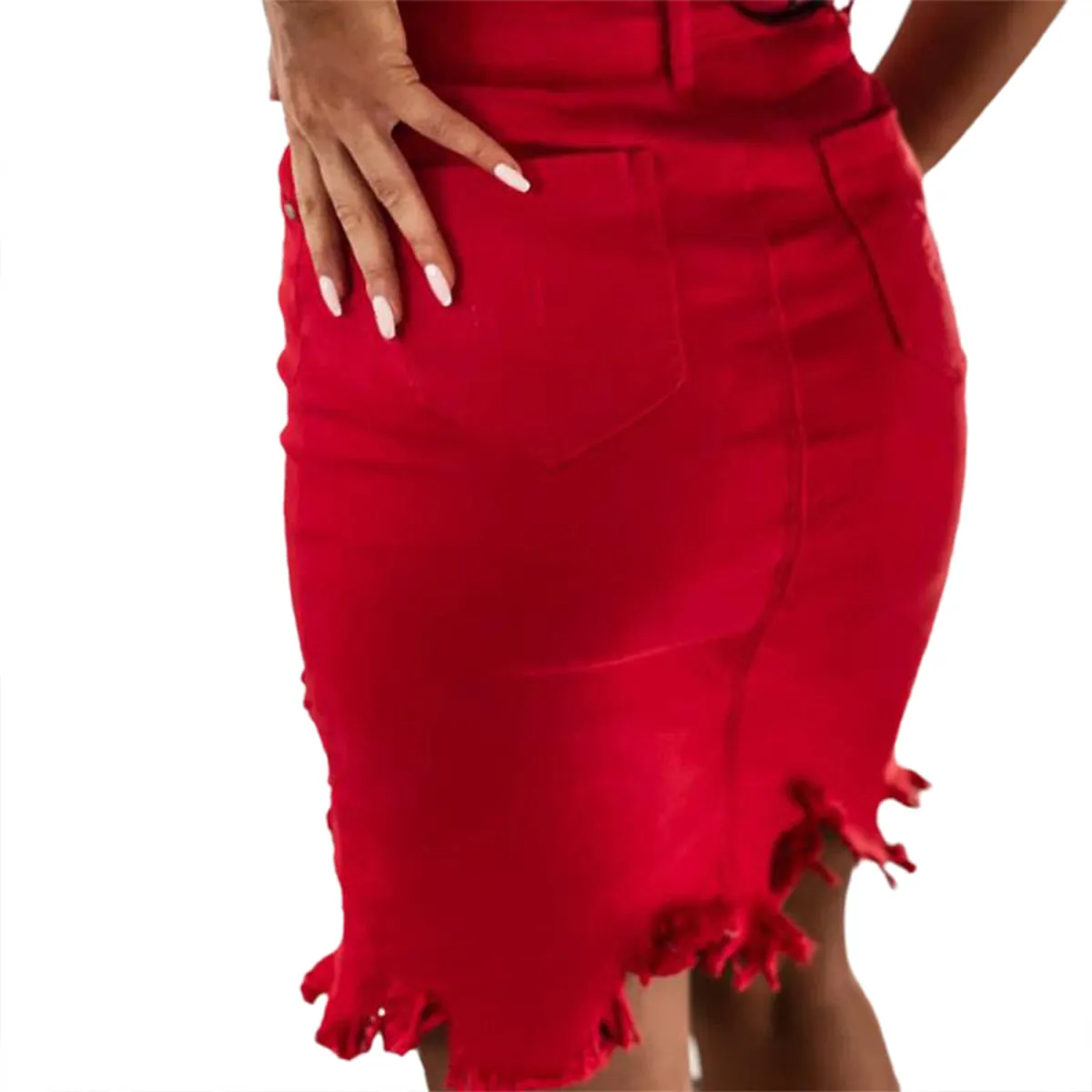 Trendy Solid Color Slit Denim Skirt