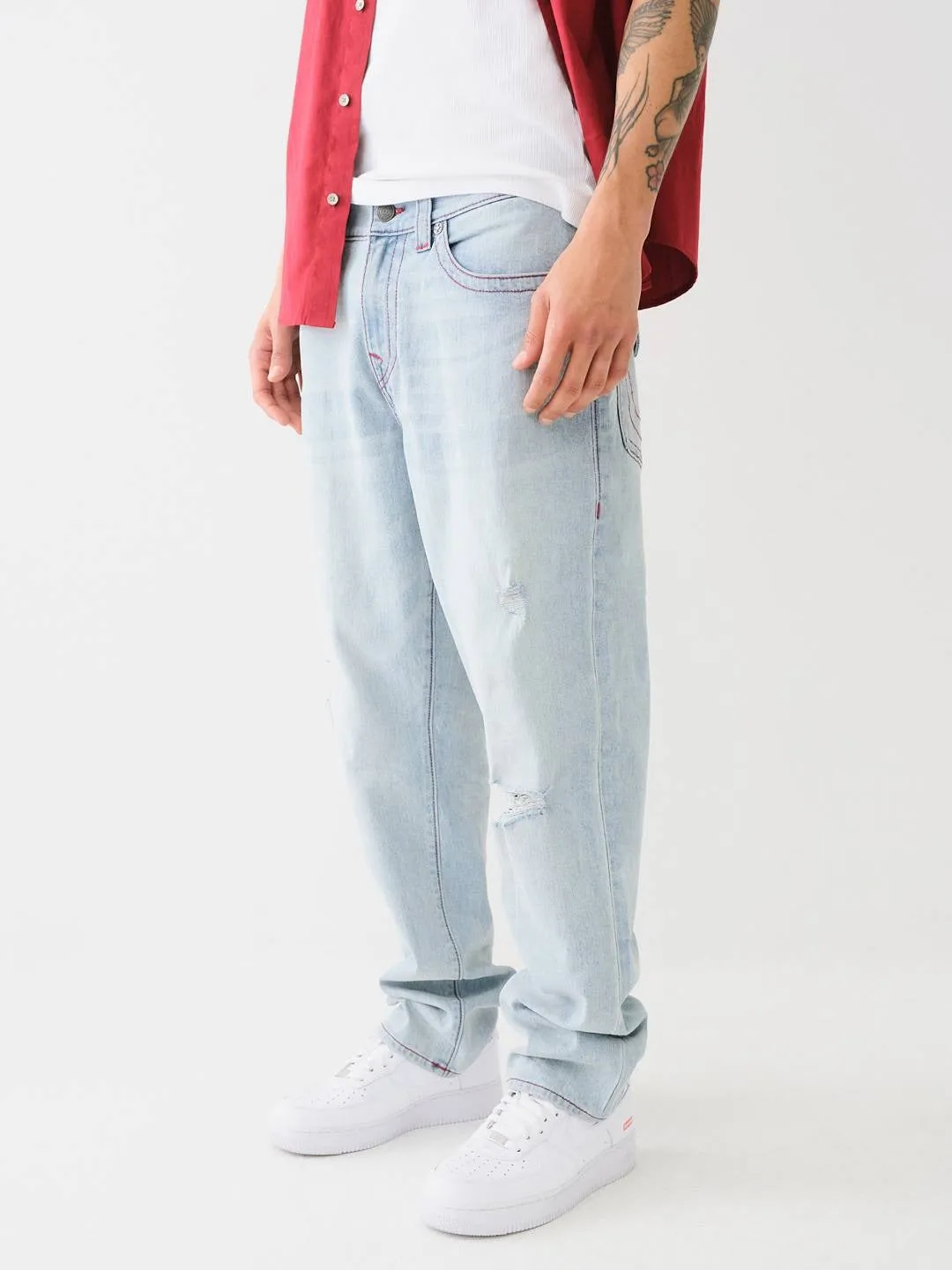 True Religion Men Blue Solid Oversized Mid-Rise Jeans