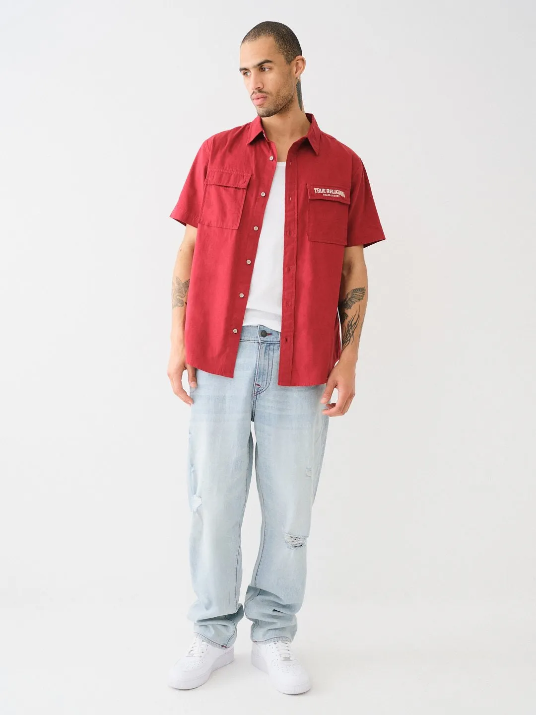 True Religion Men Blue Solid Oversized Mid-Rise Jeans