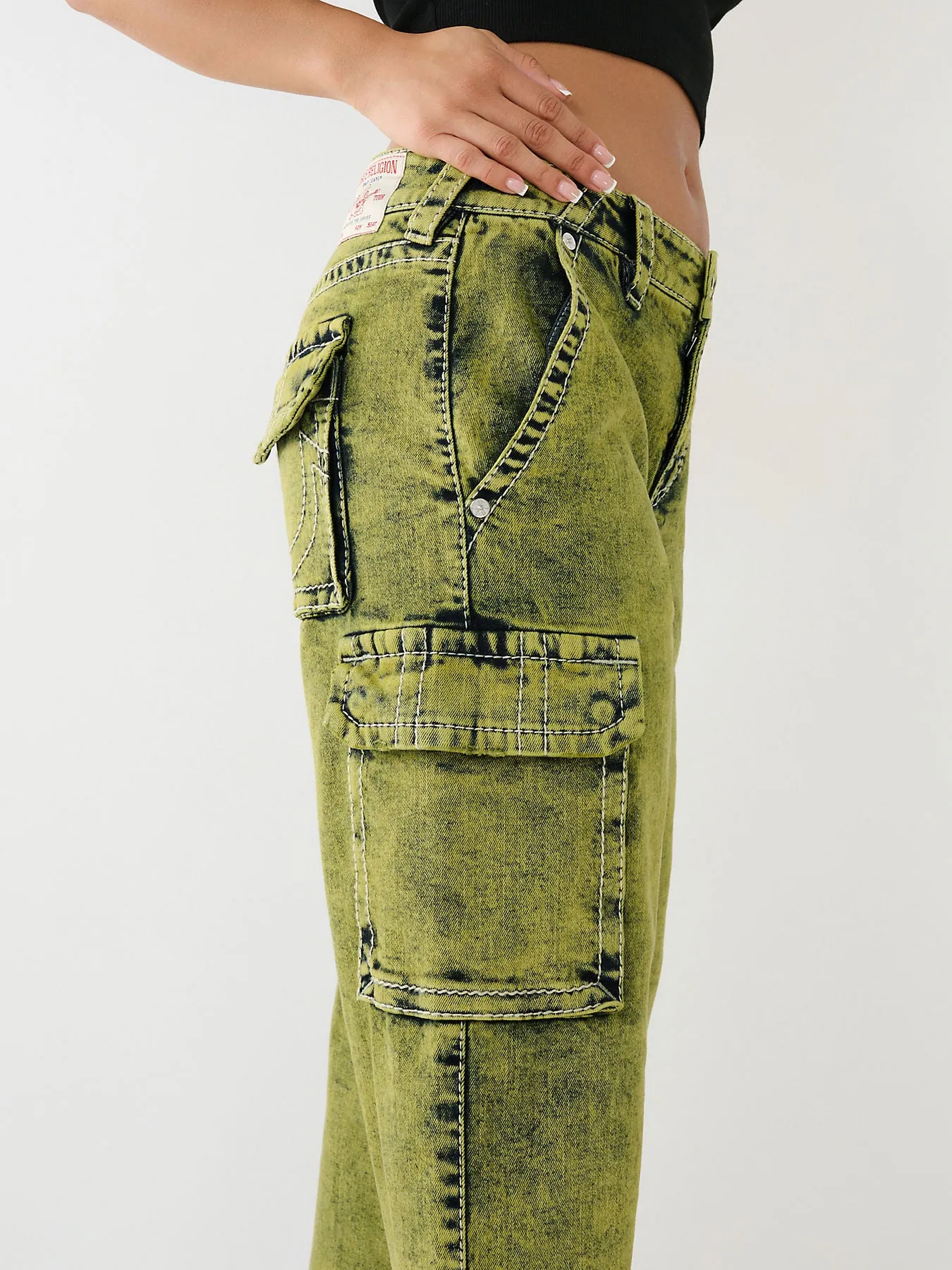 True Religion Womens Big T Bobbi Oversize Fit Green Mid Rise Jeans