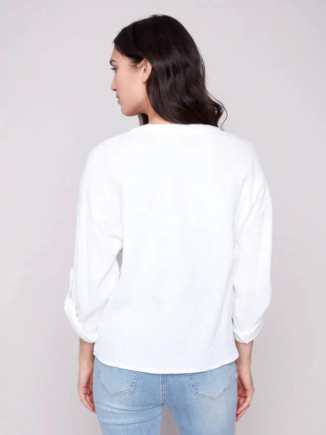 Twist Front Long Sleeve Crewneck