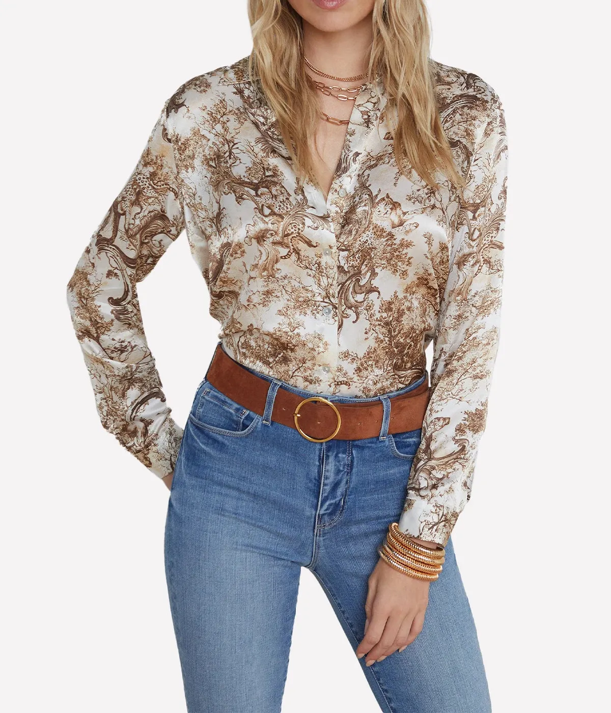 Tyler Long Sleeve Blouse in Ivory & Rococo Toile