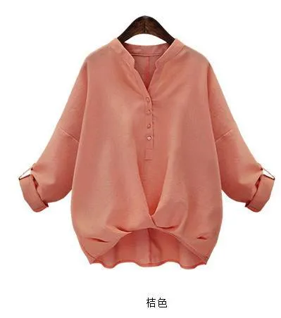 V-neck Pure Color Plus Size Irregular Short Sleeves Blouse