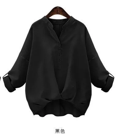 V-neck Pure Color Plus Size Irregular Short Sleeves Blouse