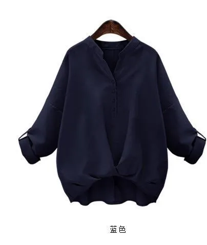 V-neck Pure Color Plus Size Irregular Short Sleeves Blouse