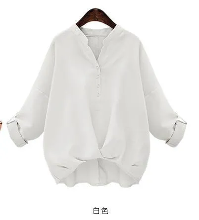 V-neck Pure Color Plus Size Irregular Short Sleeves Blouse