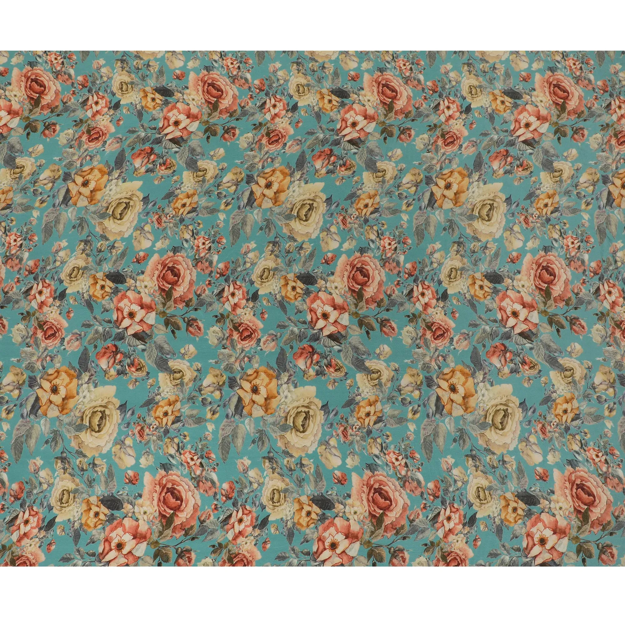Vintage Floral Synthetic Crepe Fabric in Teal, 110 cm Wide-D19133