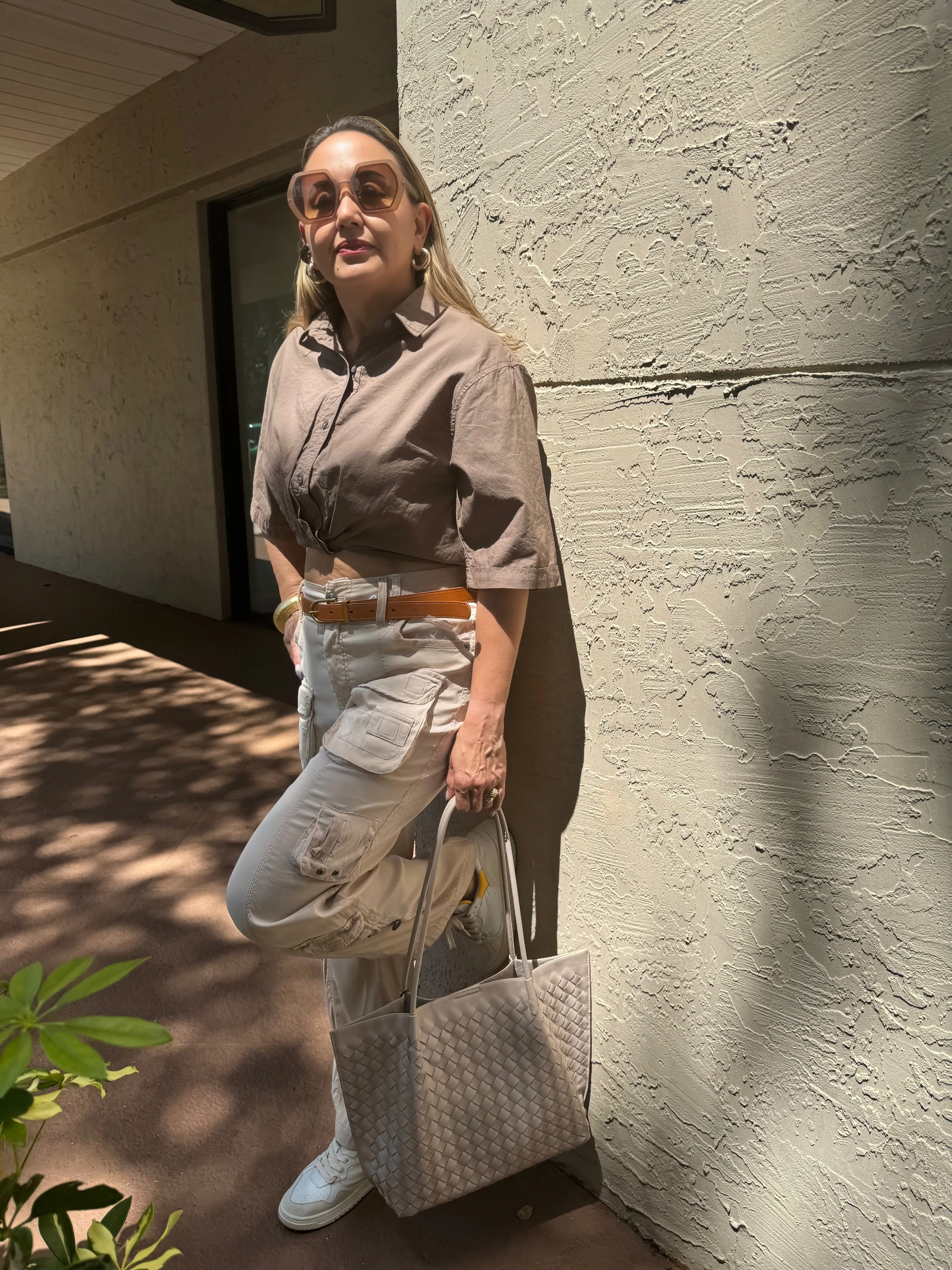 Voile Short Sleeve Cropped Twist Shirt - Twig