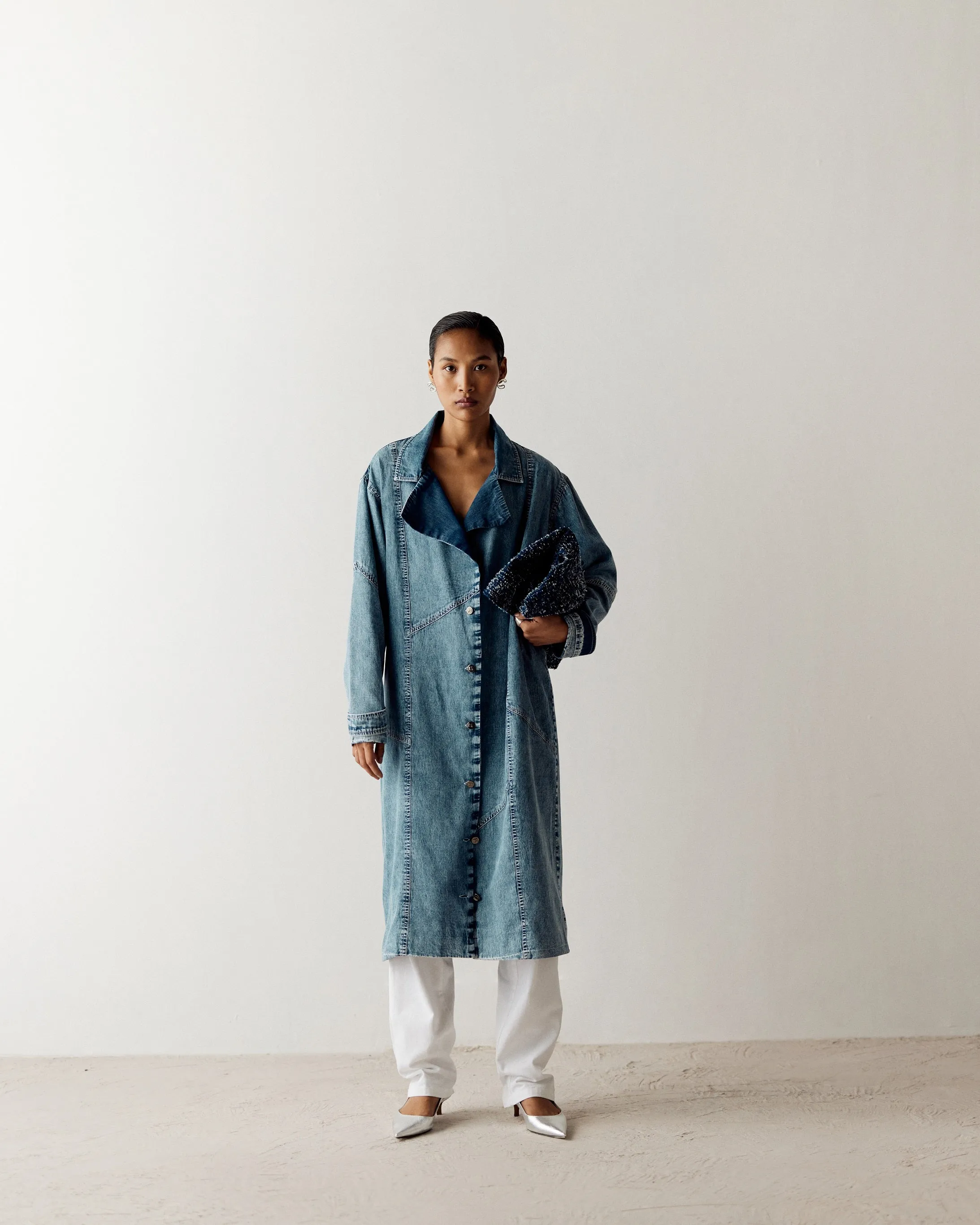 WASHED DENIM TRENCH