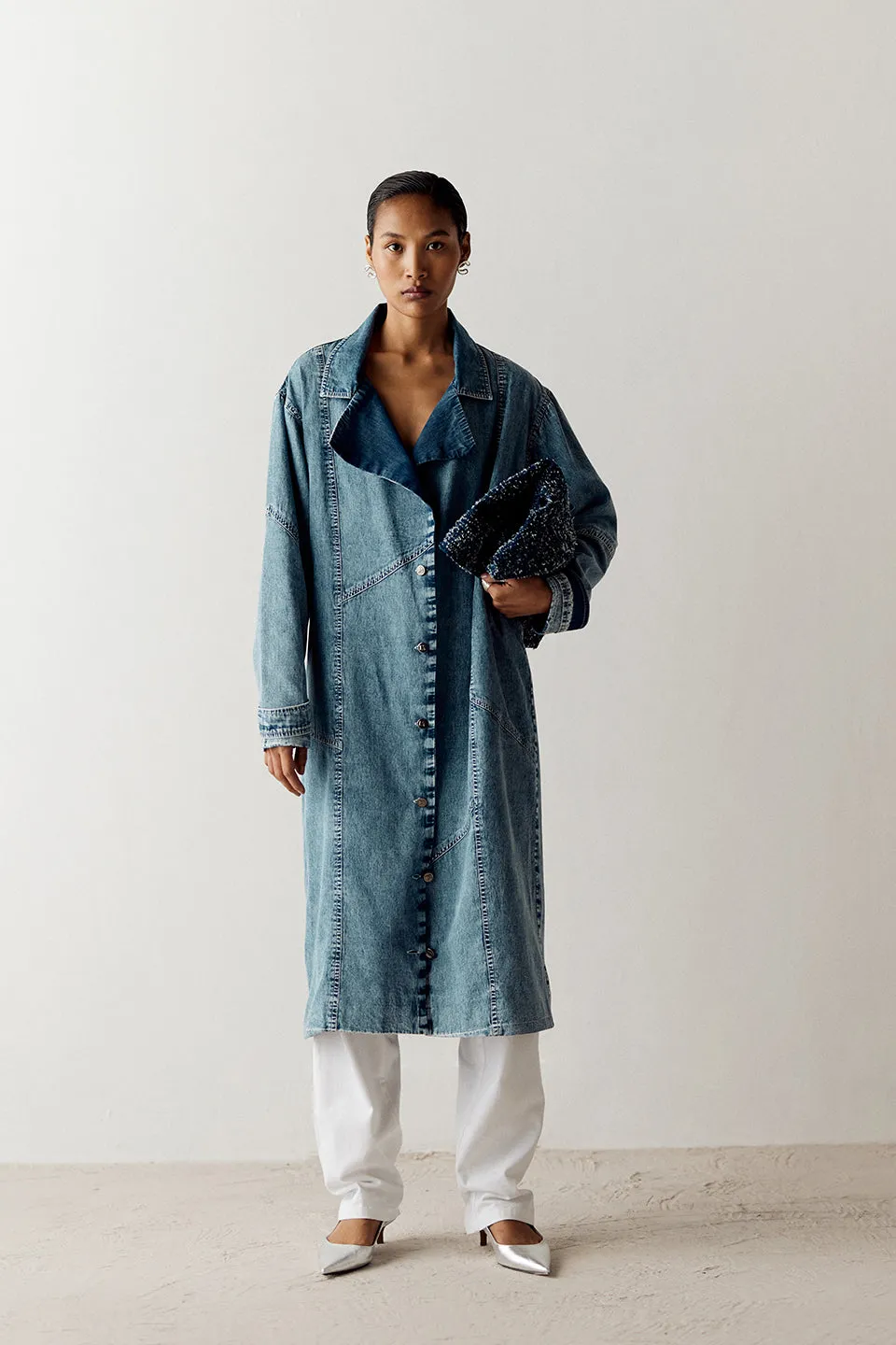 WASHED DENIM TRENCH