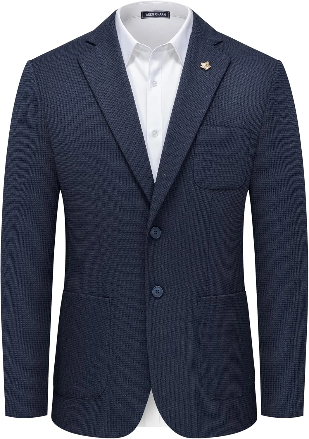 WEEN CHARM Men's Casual Knit Blazer Slim Fit Lightweight Sport Coat Two Button Suit Jackets