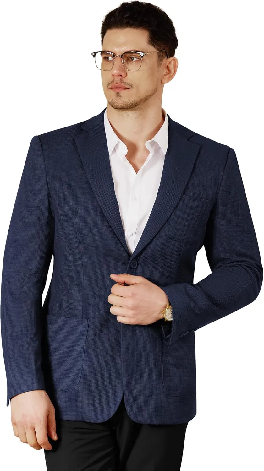 WEEN CHARM Men's Casual Knit Blazer Slim Fit Lightweight Sport Coat Two Button Suit Jackets